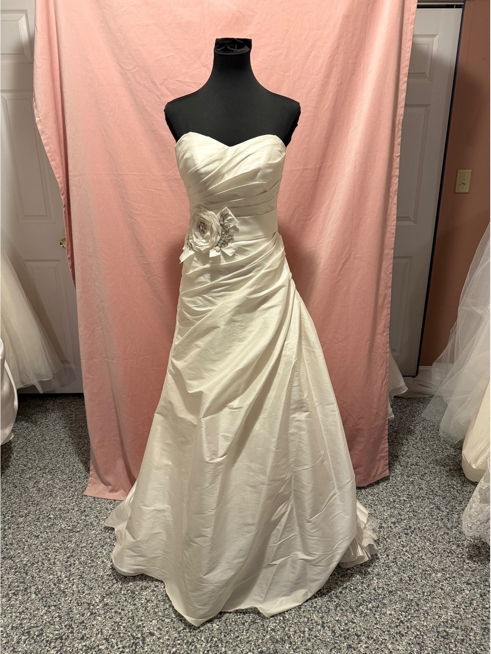 Essense of Australia Strapless Ivory Wedding Dress with Floral Detail and Pleats